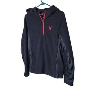 Spyder Quarter Zip Pullover Black Red Mens Lightweight Medium Long Sleeve Hood